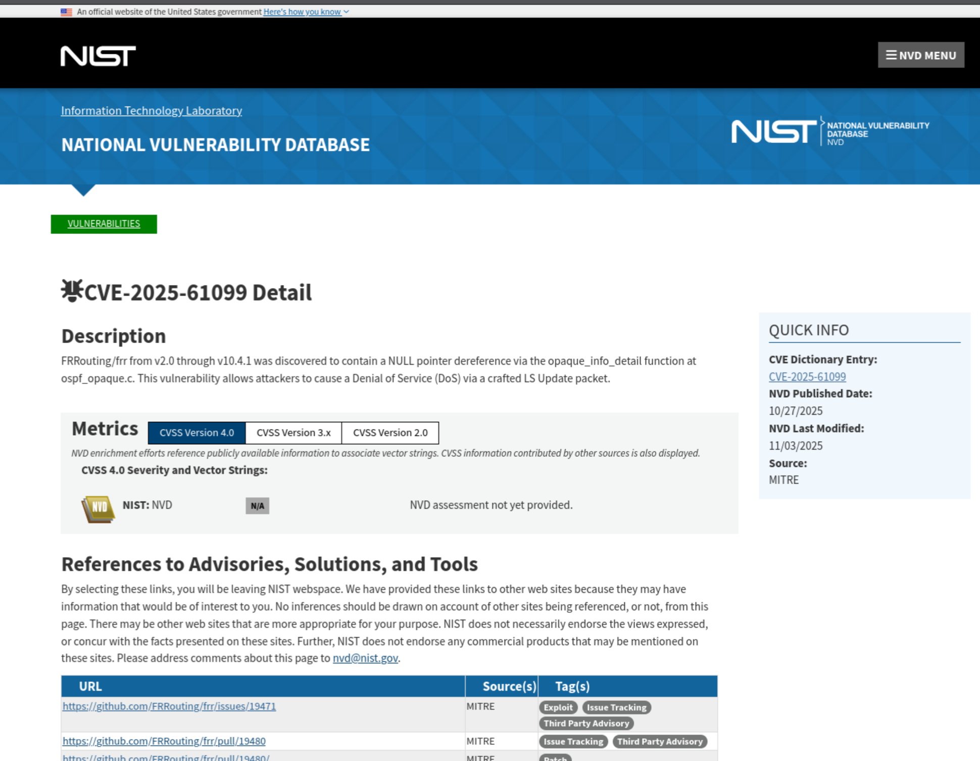 CVE search results for FRRouting 10.0